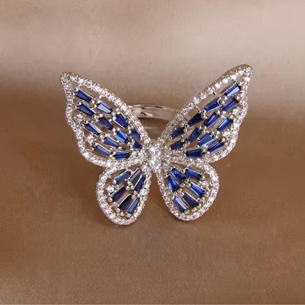 Butterfly Blue Stainless Steel Waterproof Ring - Picture 3 of 6